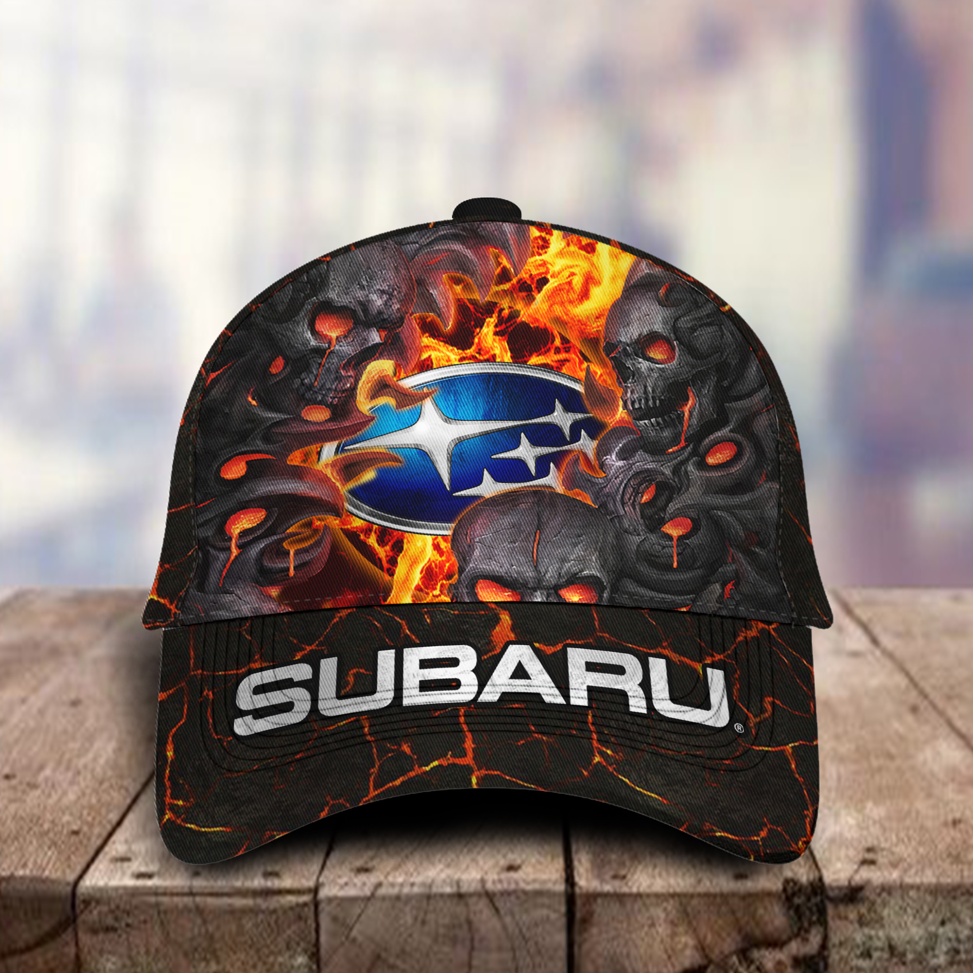 Subaru 3D Classic Cap Skull Fire Car Motor Brand Hats Trucker Hats Custom Hats Gifts For Men & Women
