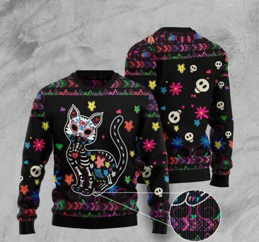 Sugar Skull Cat Ugly Christmas Sweater Adult 3D Funny Matching for family