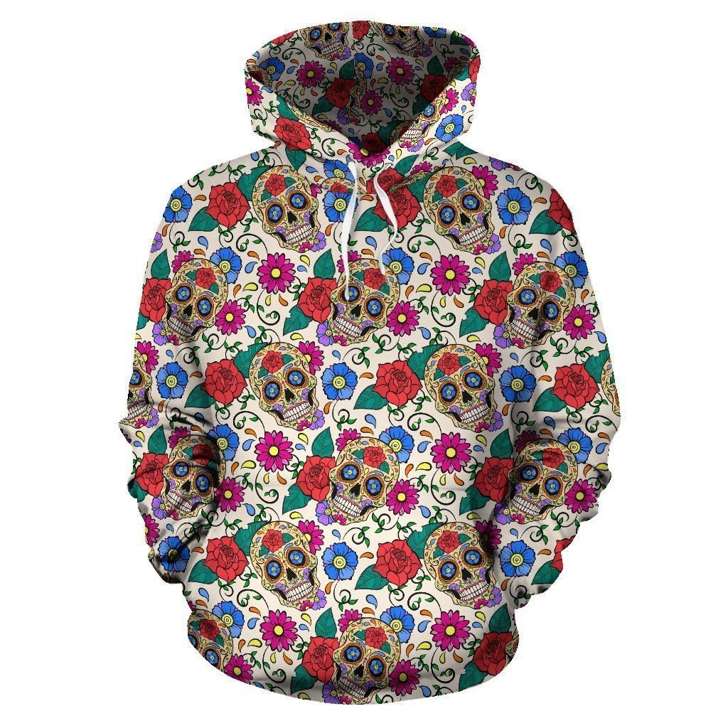 Sugar Skull Colorful Themed Print 3D All Over Print Hoodie, Zip Hoodie