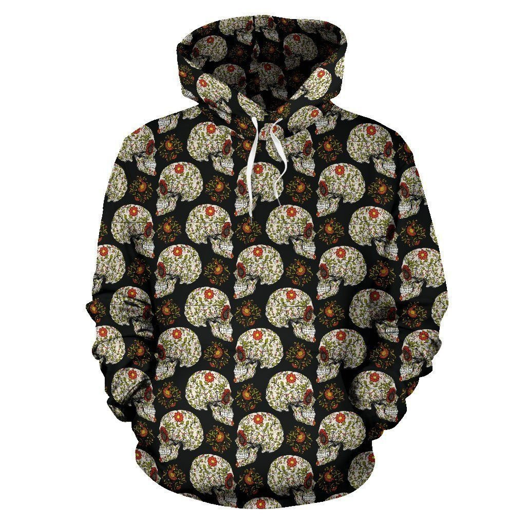 Sugar Skull Flower Design Themed Print 3D All Over Print Hoodie, Zip Hoodie