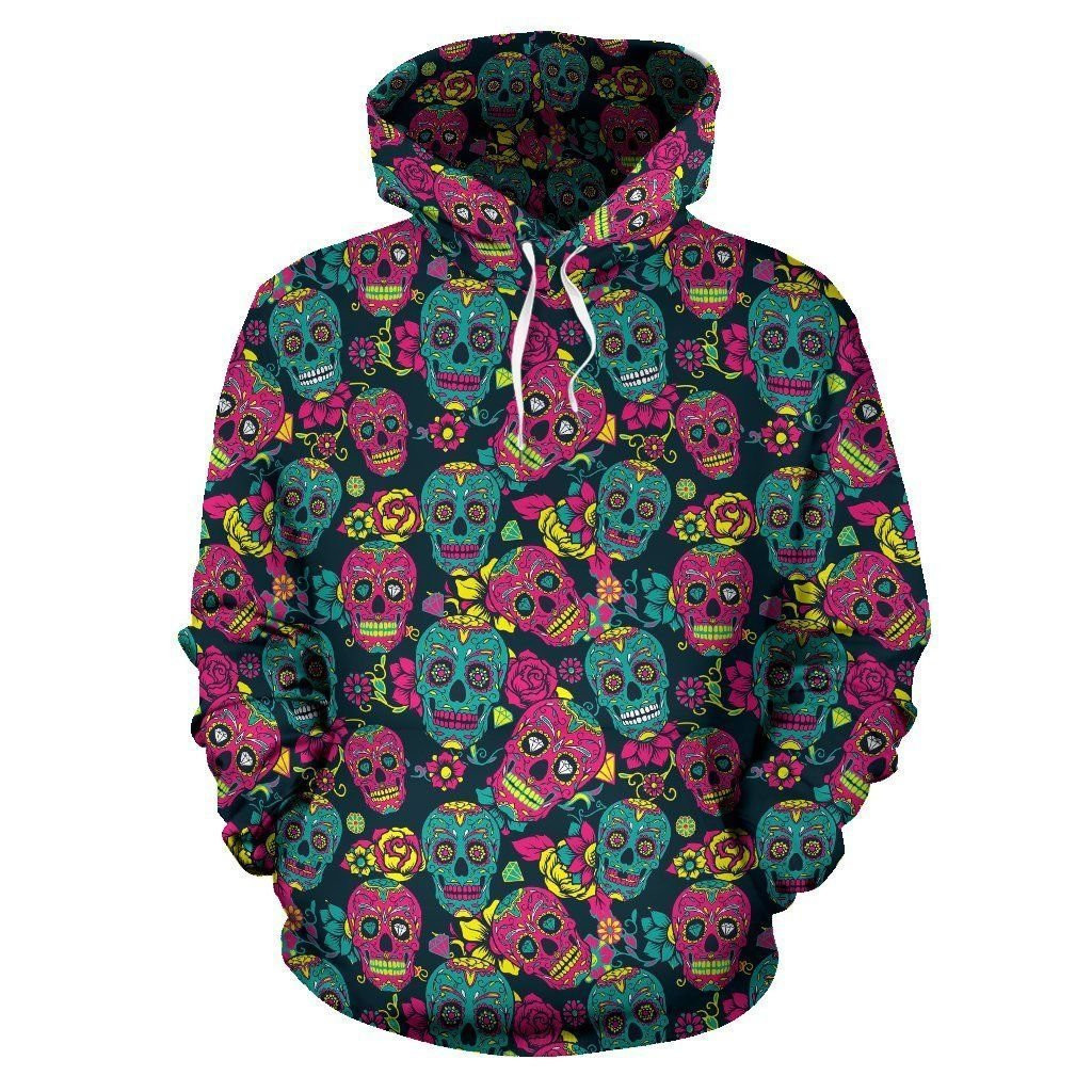 Sugar Skull Girly Skeleton Floral 3D All Over Print Hoodie, Zip Hoodie