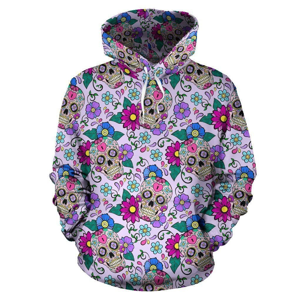 Sugar Skull Skeleton Girly Floral 3D All Over Print Hoodie, Zip Hoodie