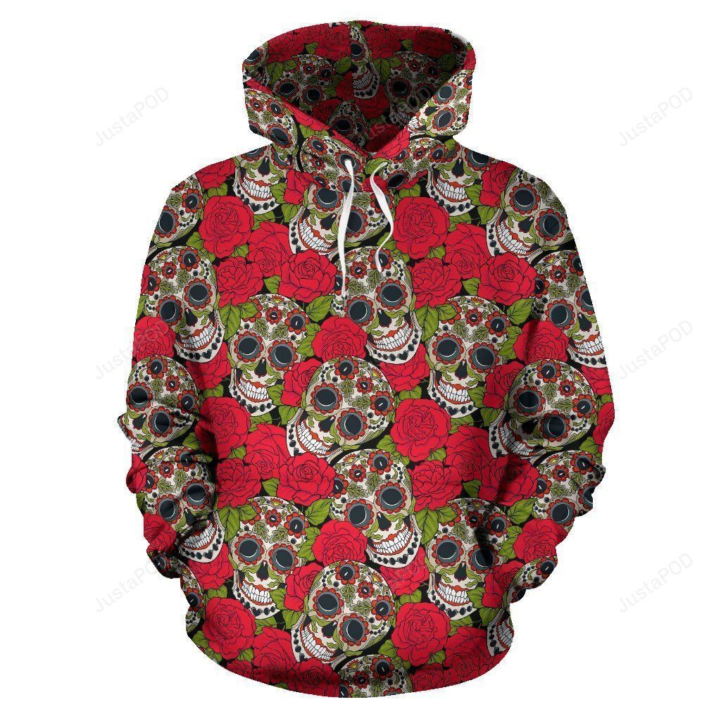 Sugar Skull Skeleton Girly Floral Rose 3D All Over Print Hoodie, Zip Hoodie