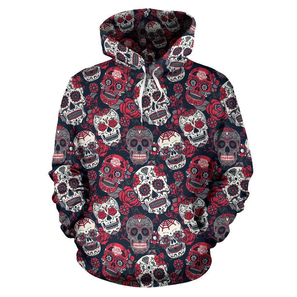 Sugar Skull Skeleton Girly Rose Floral 3D All Over Print Hoodie, Zip Hoodie