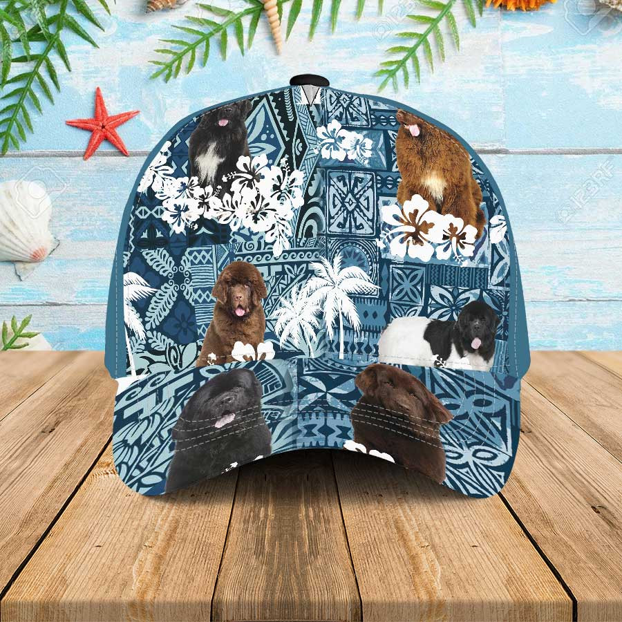 Summer Newfoundland Hawaiian Summer Hats, Flower Dog Newfoundland Aloha 3D Baseball Cap Trucker Hats Custom Hats Gifts For Men & Women