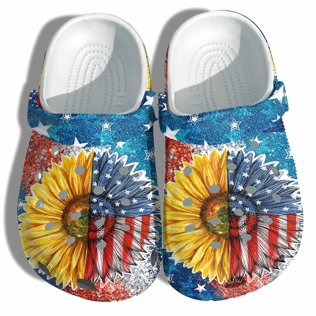 Sunflower America Flag Croc Shoes Gift Women - Sunflower 4Th Of July Twinkle Shoes Birthday Gift