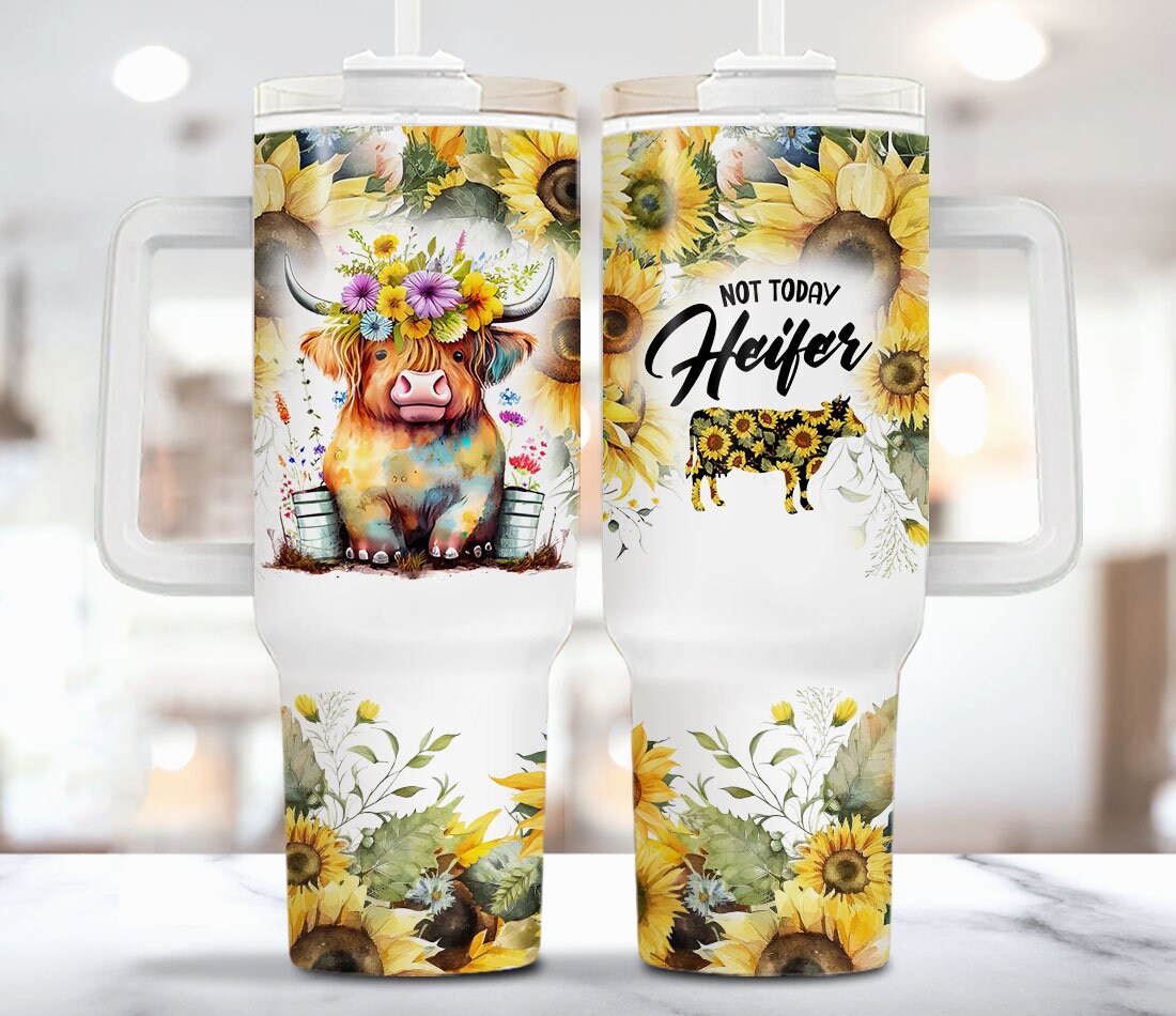 Sunflower Baby Highland Cow Custom Stanley Cup 40 oz 30 oz Tumbler With HandleTVC2301958