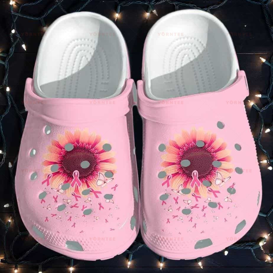 Sunflower Breast Cancer Awareness Merch Shoes - Butterfly Pink Cancer 2 Gift For Lover Rubber clog Shoes Comfy Footwear