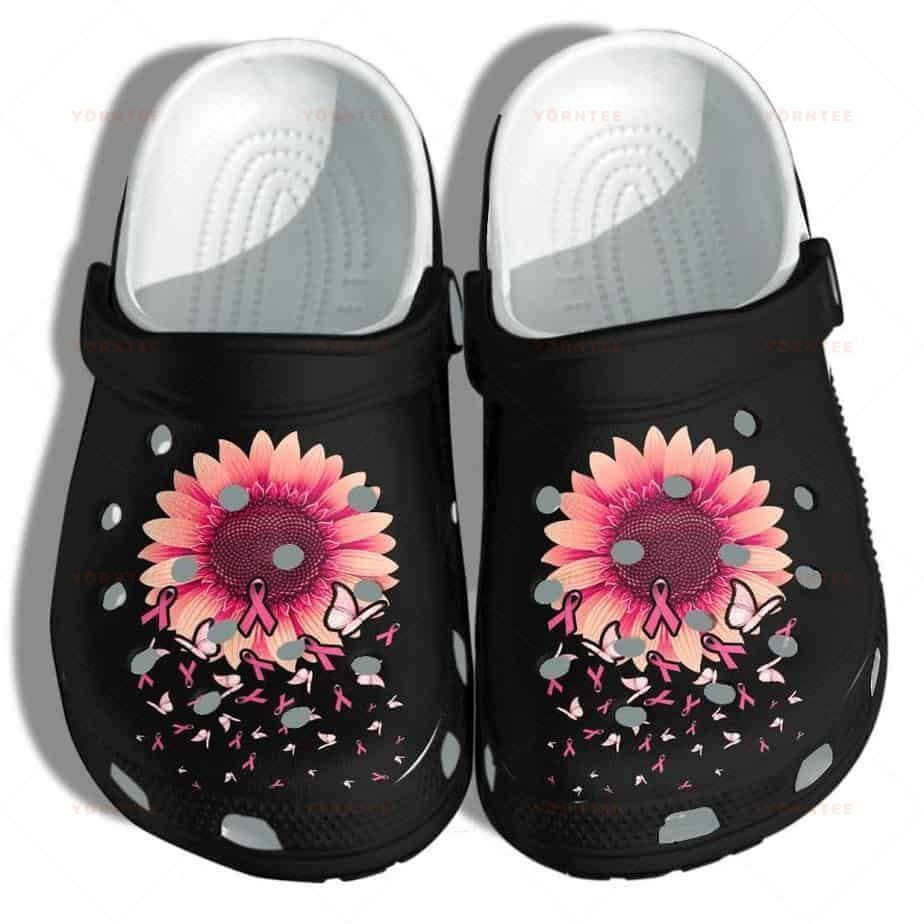 Sunflower Breast Cancer Awareness Merch Shoes - Butterfly Pink Cancer Gift For Lover Rubber clog Shoes Comfy Footwear