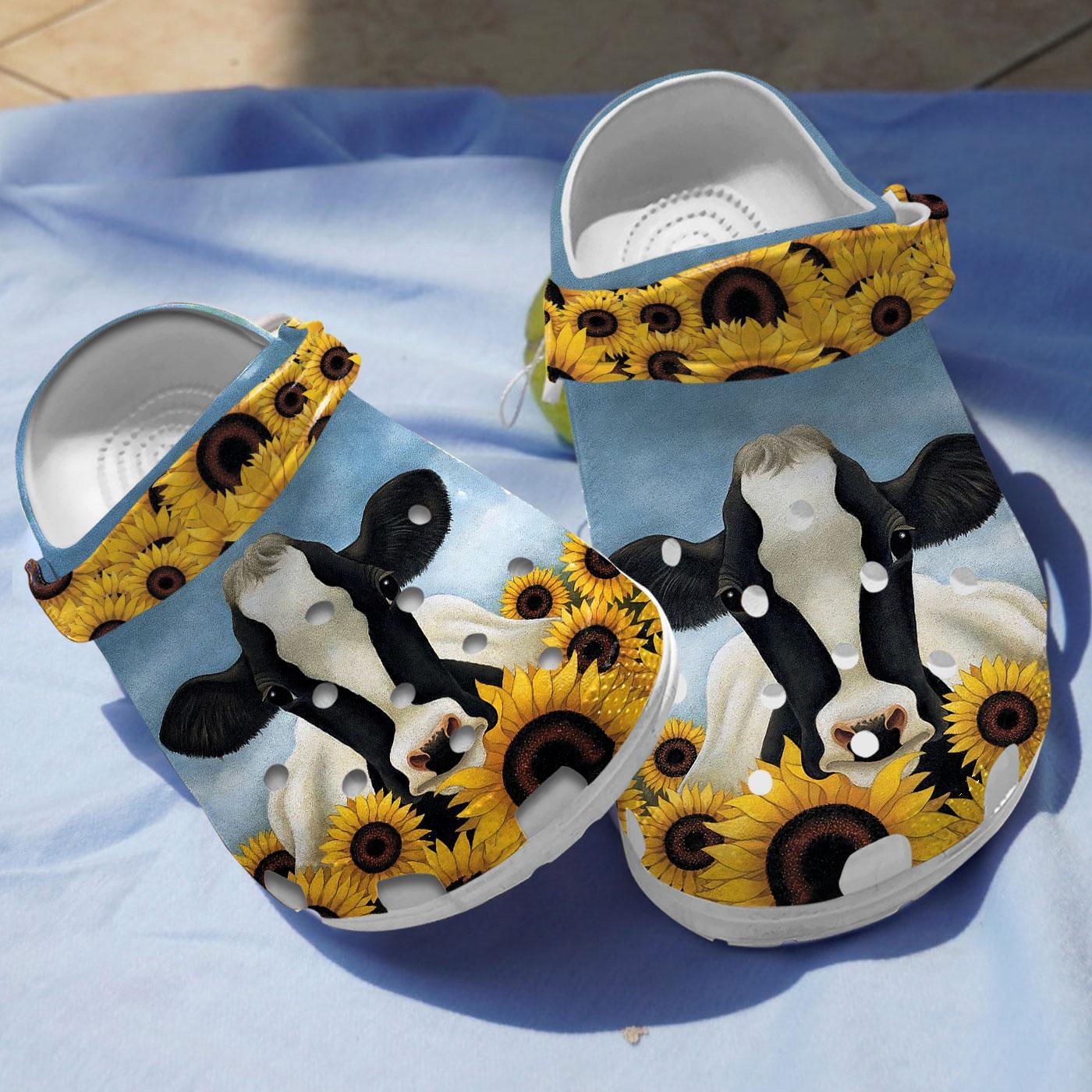 Sunflower Cow Crocs Crocband Clogs Shoes Comfortable For Men Women and Kids