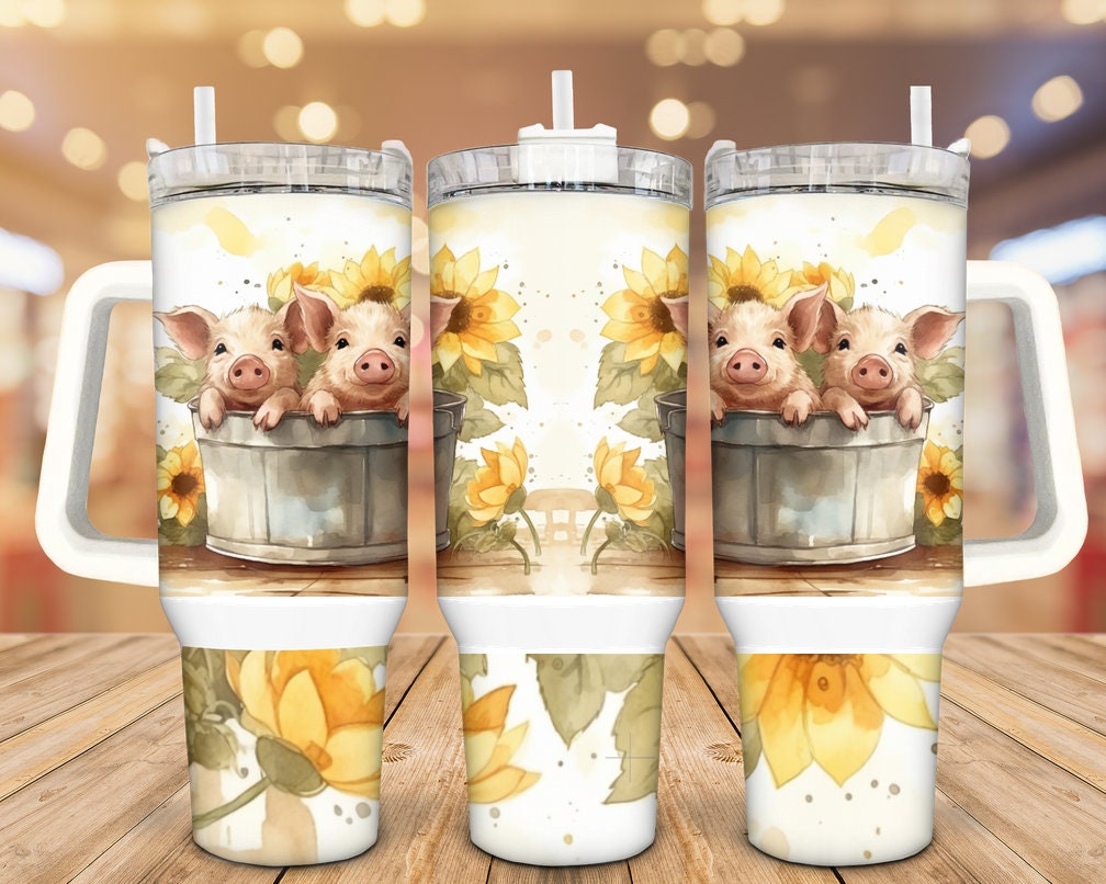 Sunflower Cute Pigs Custom Stanley Cup 40 oz 30 oz Tumbler With HandleTVC2301938