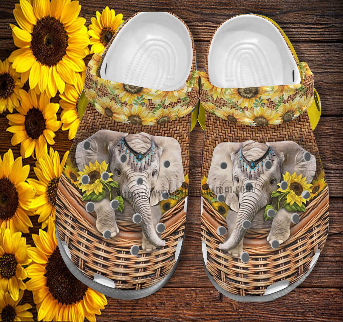 Sunflower Elephant Handmade Bag Shoes For Women - Elephant Croc Clogs Shoes Gift Aunt