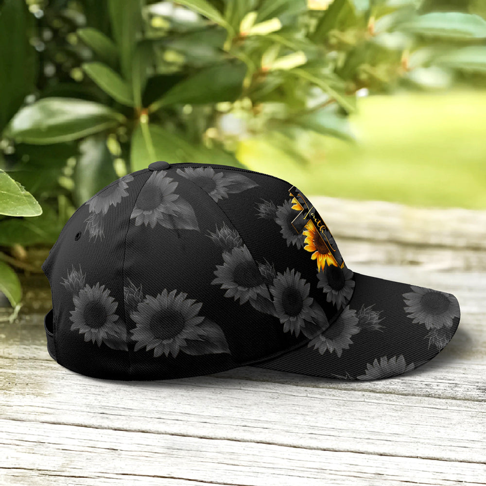 Sunflower Faith Floral Black Baseball Cap Trucker Hats Custom Hats Gifts For Men & Women