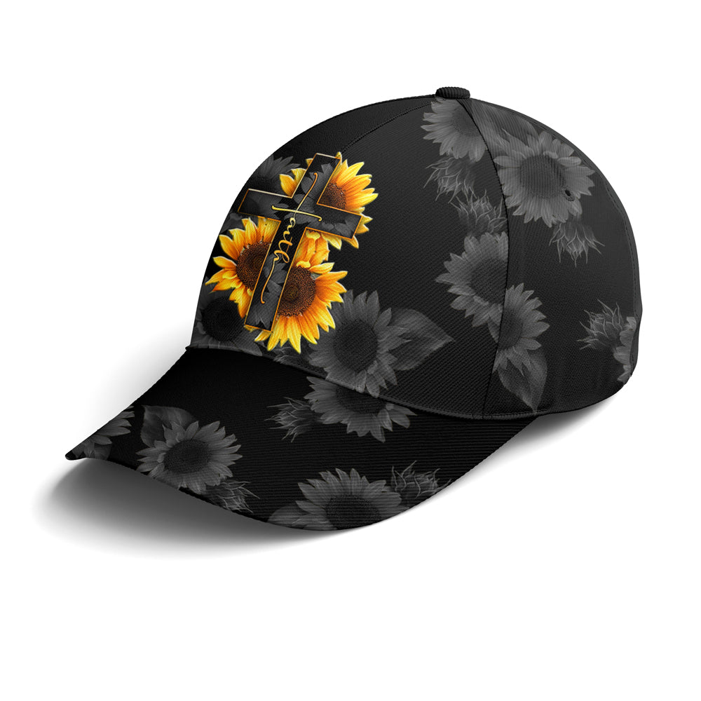 Sunflower Faith Floral Black Baseball Cap Trucker Hats Custom Hats Gifts For Men & Women