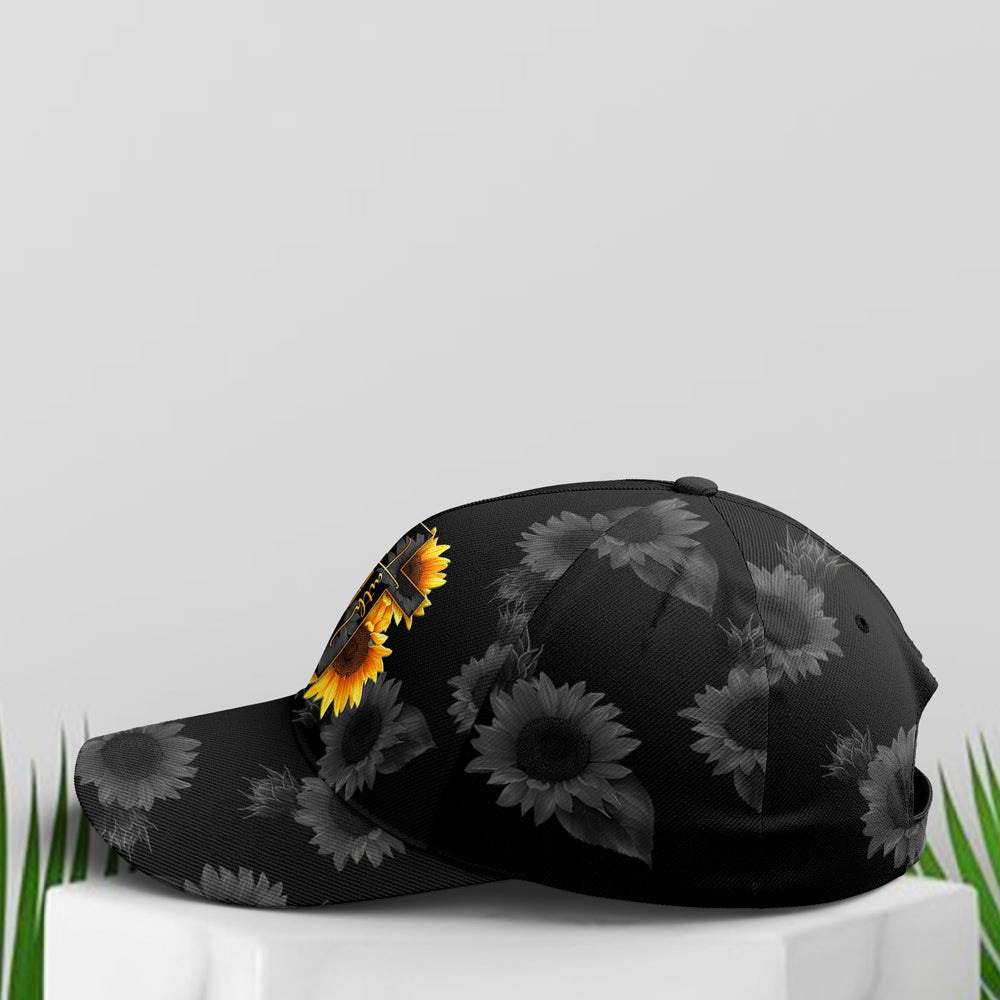 Sunflower Faith Floral Black Baseball Cap Trucker Hats Custom Hats Gifts For Men & Women
