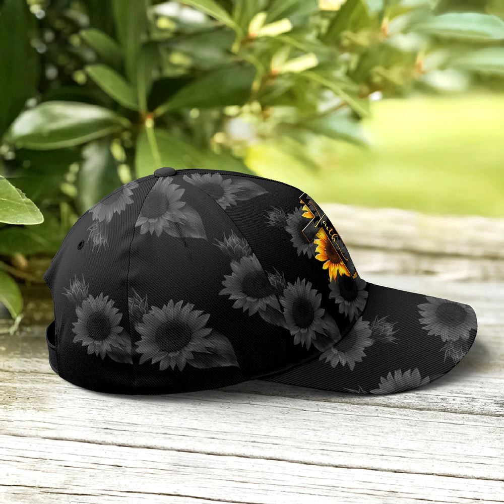 Sunflower Faith Floral Black Baseball Cap Hat  Trucker Hats Custom Hats Gifts For Men & Women
