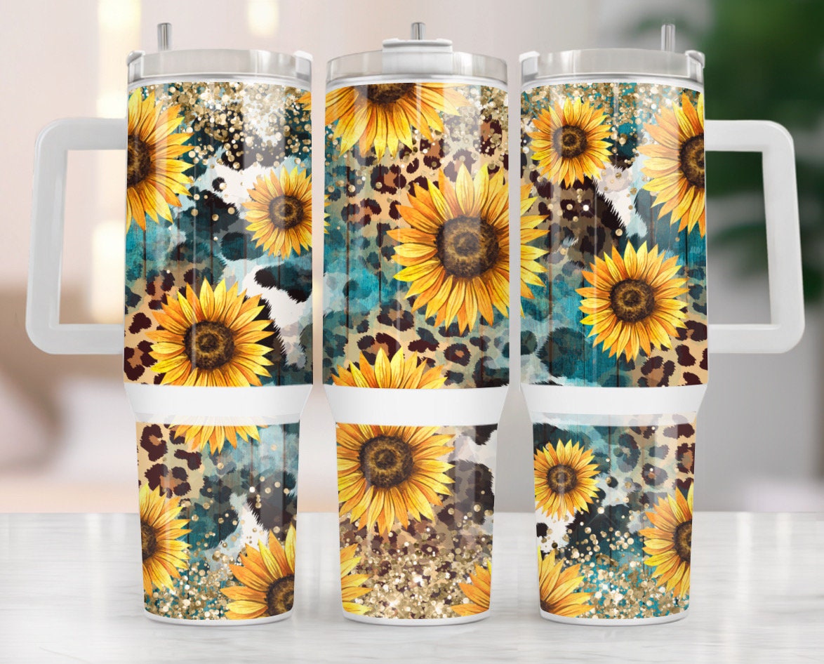 Sunflower Glitter Leopard Print Custom Stanley Cup 40 oz 30 oz Tumbler With HandleTVC2301970