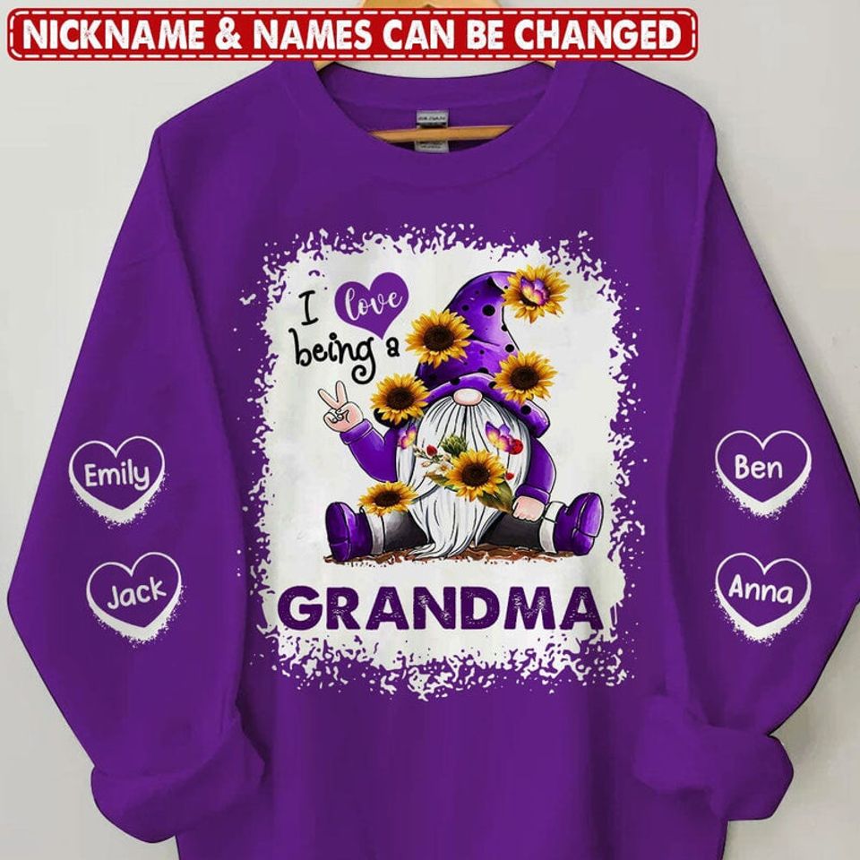 Sunflower Gnome Grandma Auntie Mom Heart Kids, I Love Being A Nana Personalized 3D Sweater