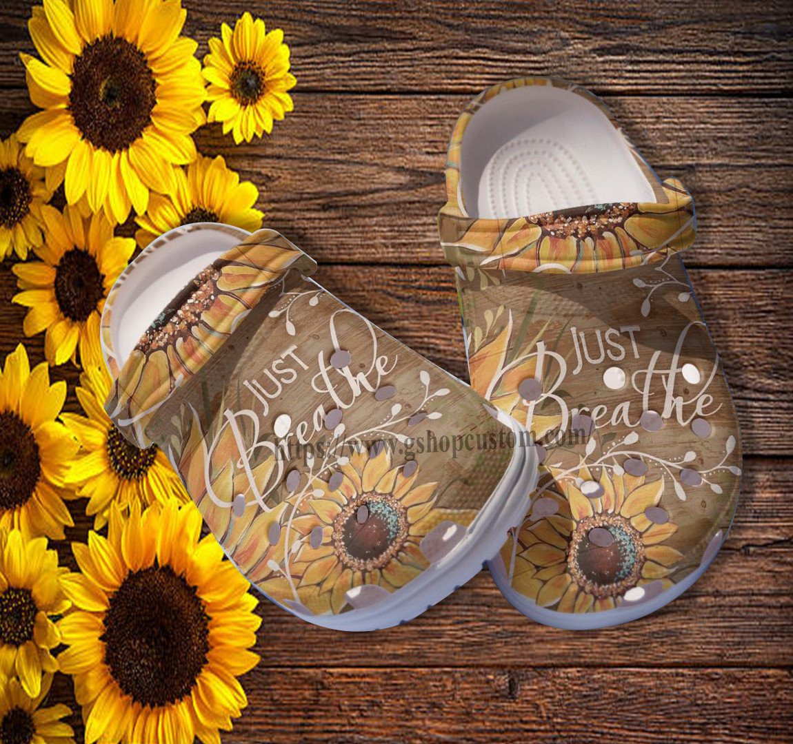 Sunflower Just Breathe Croc Shoes Gift Grandma- Peaceful Just Breathe Shoes Croc Clogs