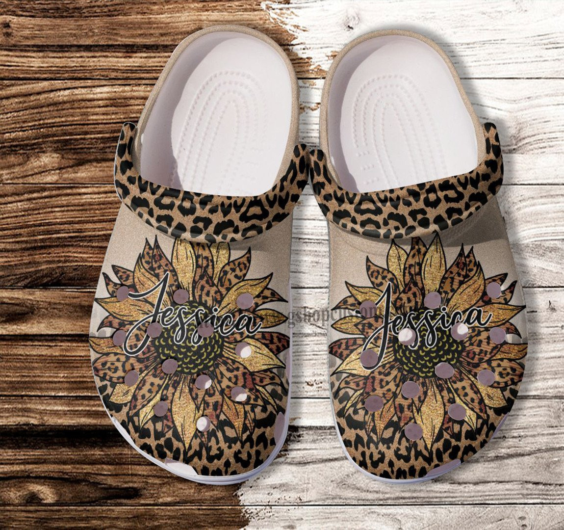 Sunflower Leopard Boho Shoes Gift Women Mother Day- Hippie Sunflower Leopard Shoes Croc Clogs Customize