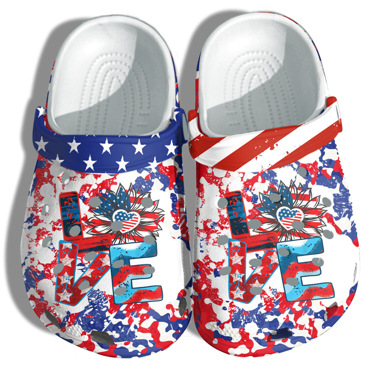 Sunflower Love Sign 4Th Of July Shoes Gift Women - Hippie Tie Dye Flower America Flag Shoes Birthday Gift