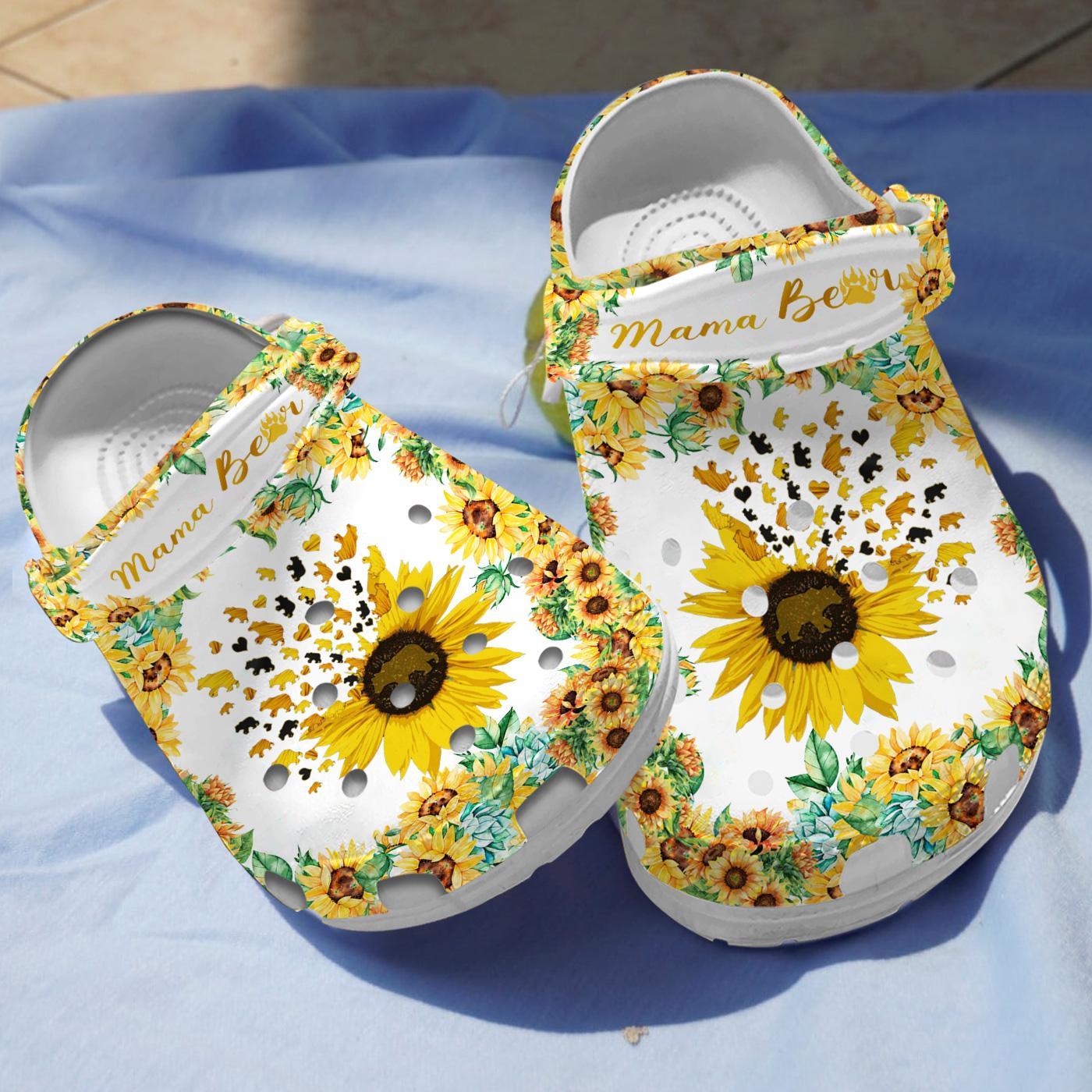 Sunflower Mama bear Mother's Day Crocs Crocband Clogs Shoes Comfortable For Men Women and Kids