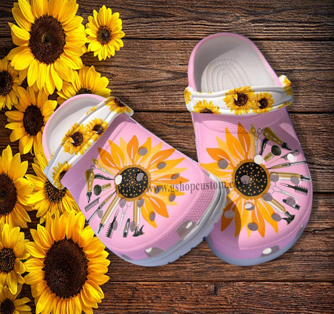 Sunflower Mix Hair Stylist Item Croc Shoes - Hair Hustler Sunflower Faith Shoes Croc Clogs Customize Gift Mother Day