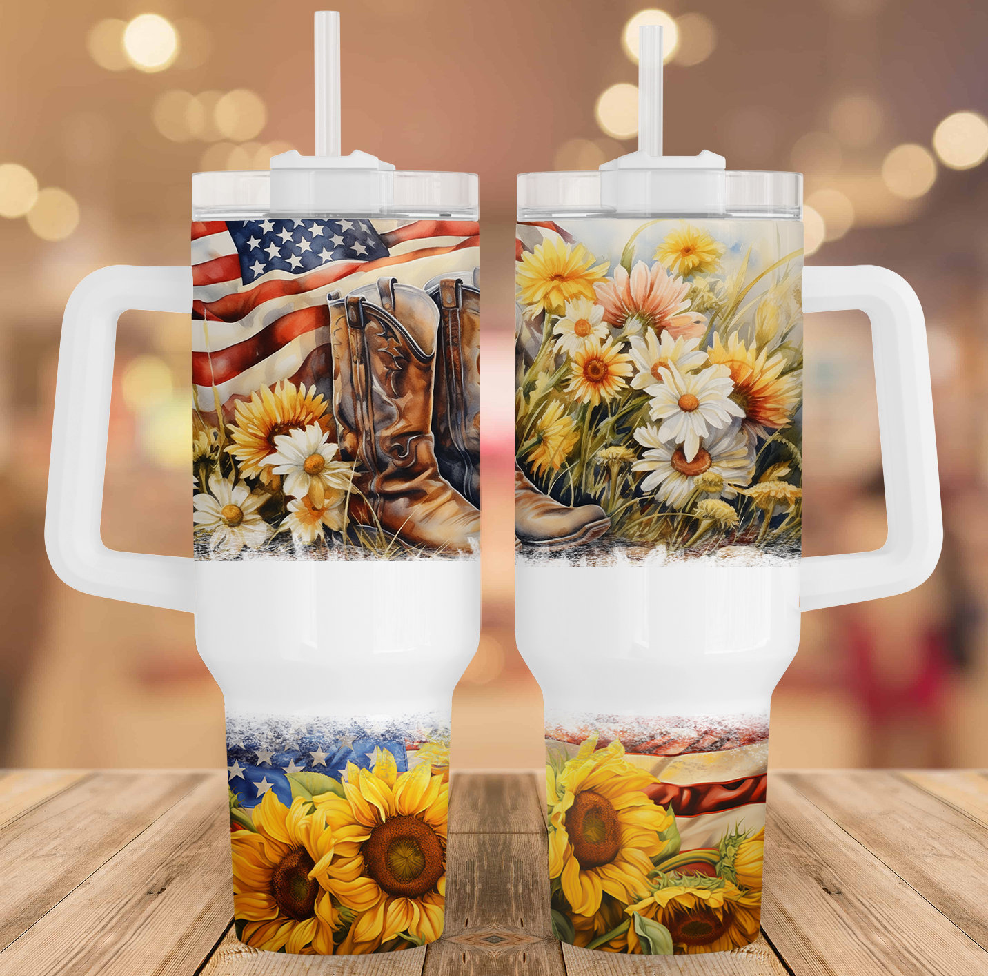 Sunflower Patriotic American Boots Custom Stanley Cup 40 oz 30 oz Tumbler With HandleTVC2301958