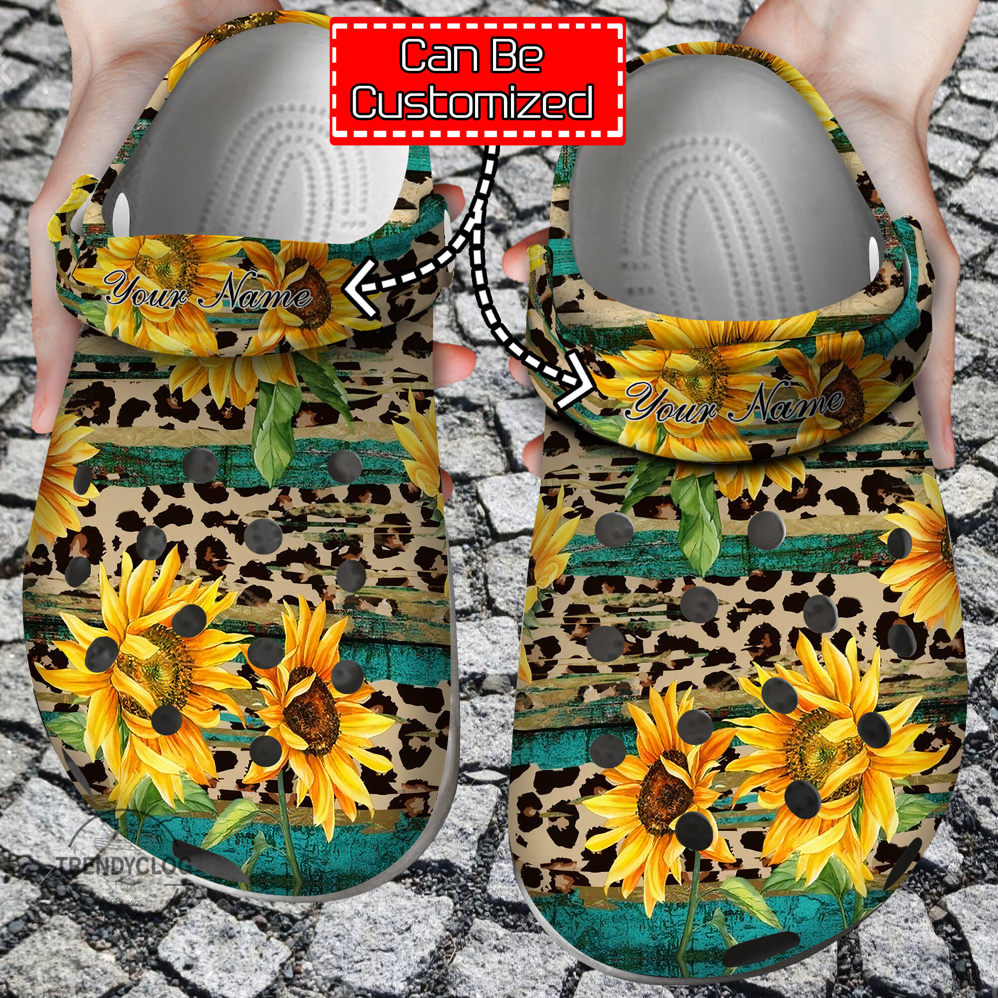 Sunflower Print Rustic Sunflower Tea Wood Leopard Clog Shoes
