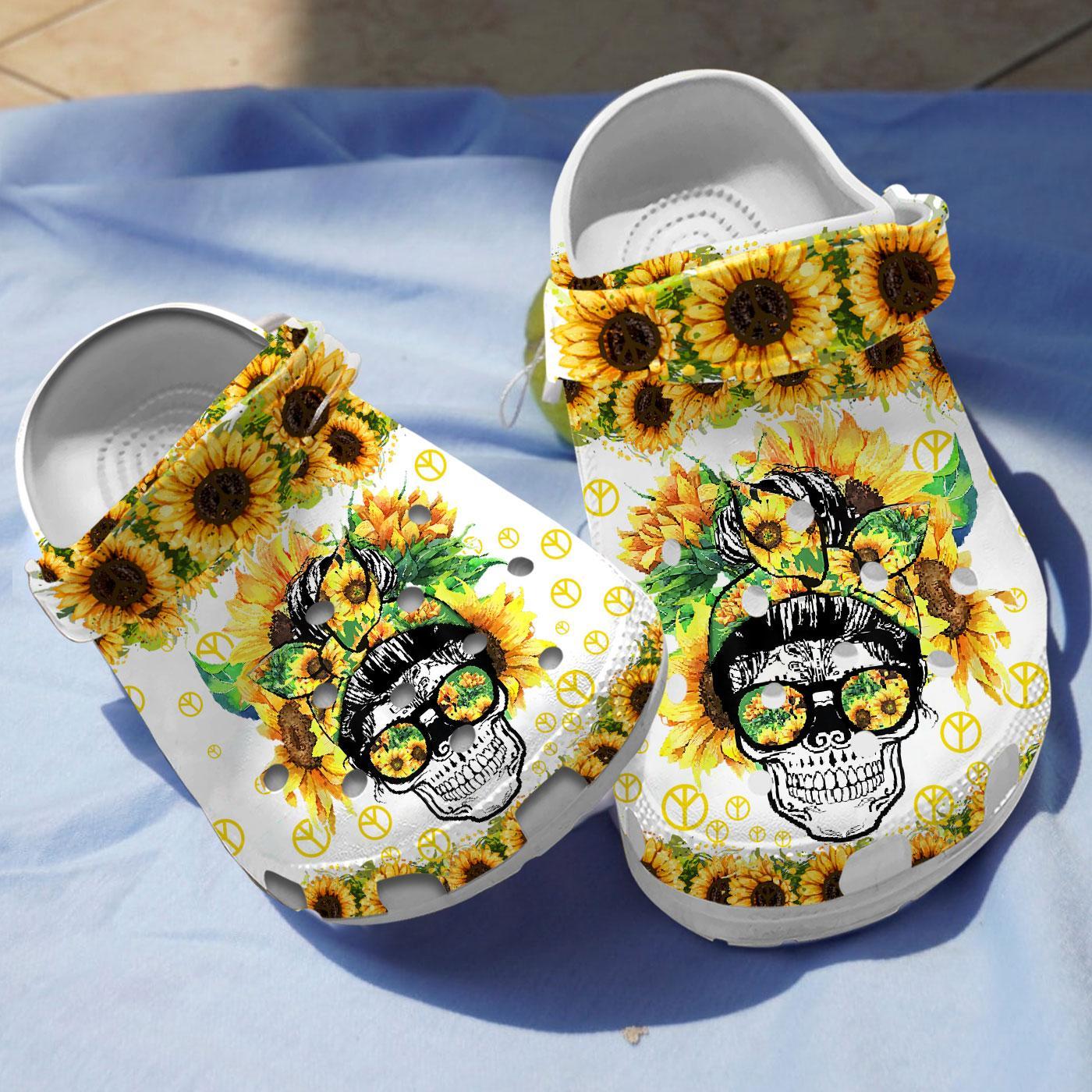 Sunflower Skull Crocs Crocband Clogs Shoes Comfortable For Men Women and Kids