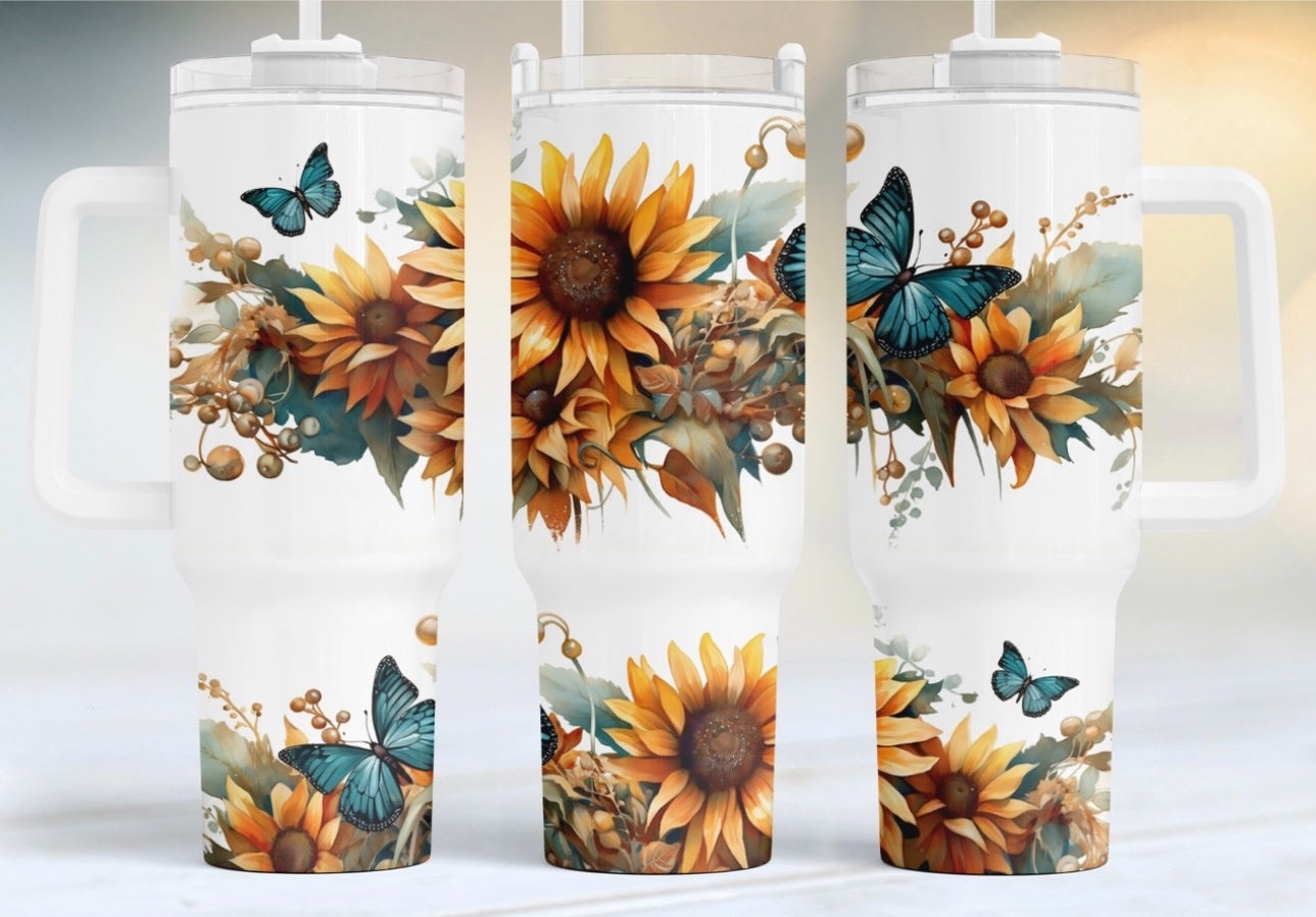 Sunflowers And Butterflies Custom Stanley Cup 40 oz 30 oz Tumbler With HandleTVC2301752
