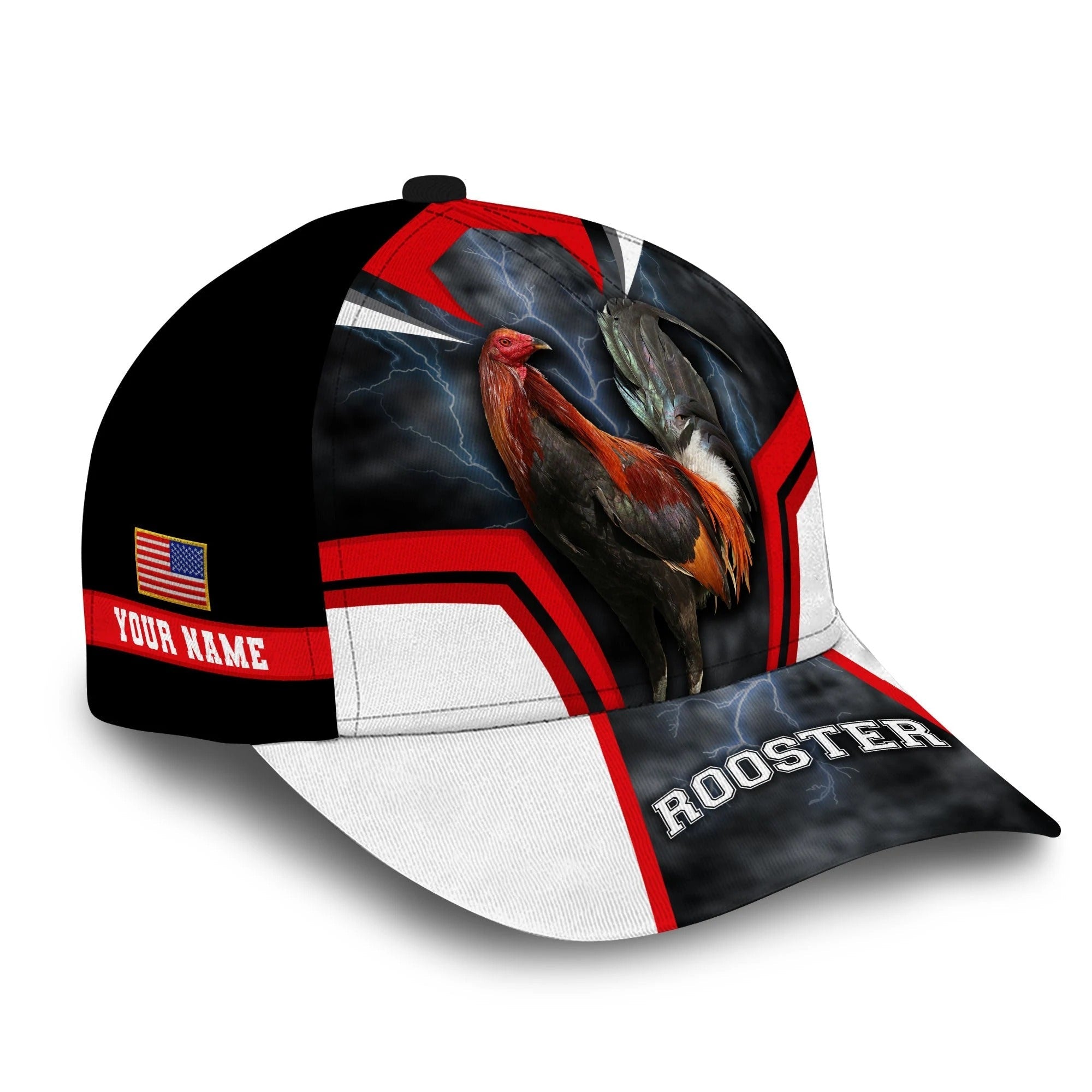 Super Cool Rooster 3D Cap Multicolor Personalized Name For Rooster Lover Baseball Cap Hat Trucker Hats Custom Hats Gifts For Men & Women