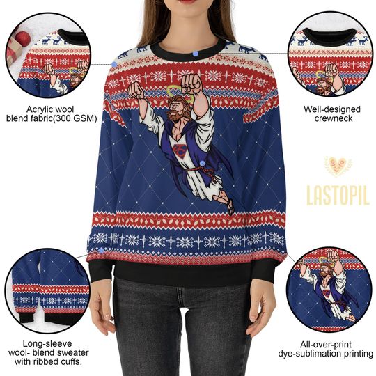 Super Jesus Christmas Ugly Sweater, Jesus Saves Ugly Sweater - Image 15