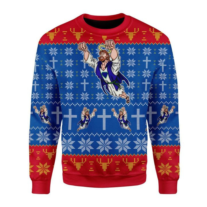 Super Jesus Ugly Christmas Sweater Adult 3D Funny Matching for family