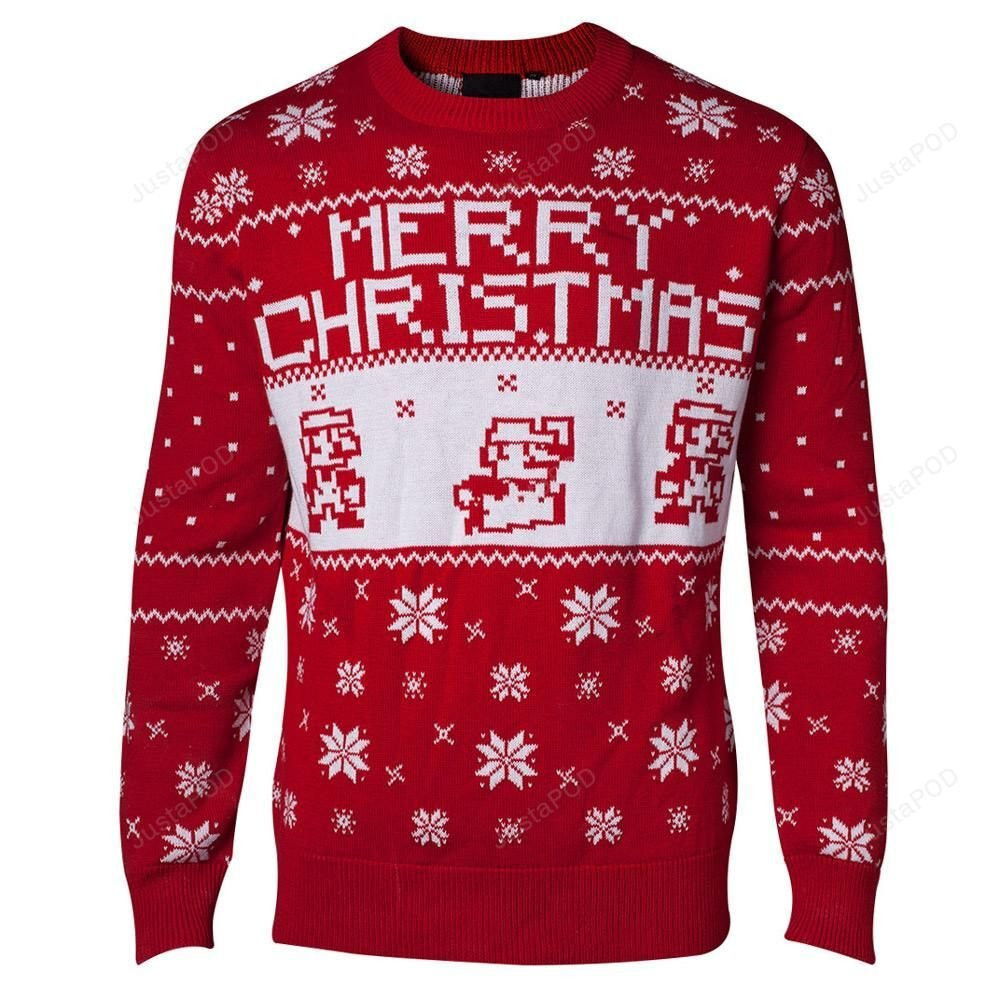 Super Mario Bros 8-Bit Red Ugly Christmas Sweater Adult 3D Funny Matching for family