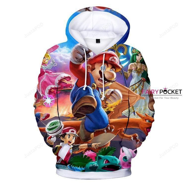 Super Mario Bros. Pokemon Mario Ash Ketchum 3D All Over Print Hoodie, Zip Hoodie