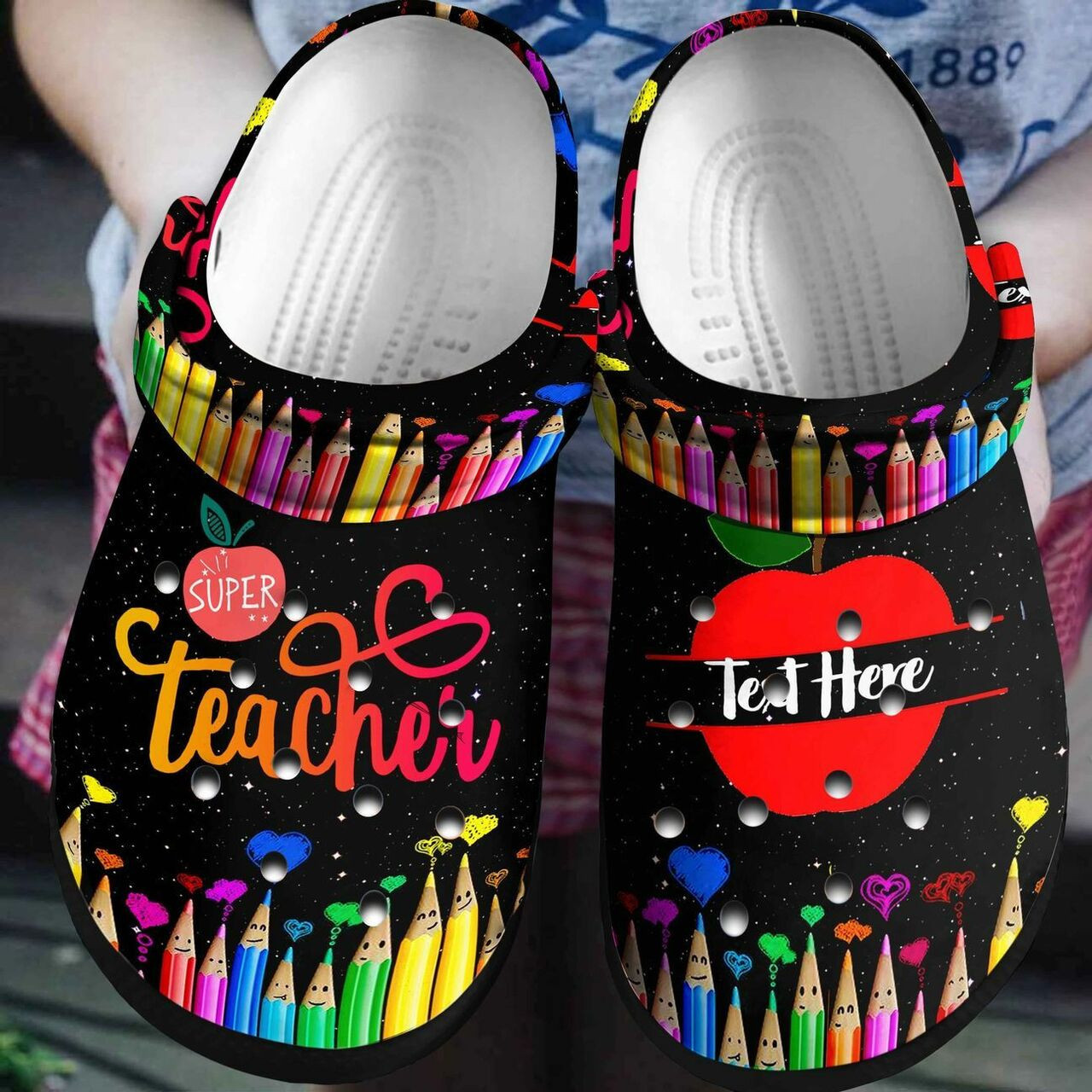 Super Teacher Crayon Pencils Custom Name Crocband Clog Shoes For Men Women