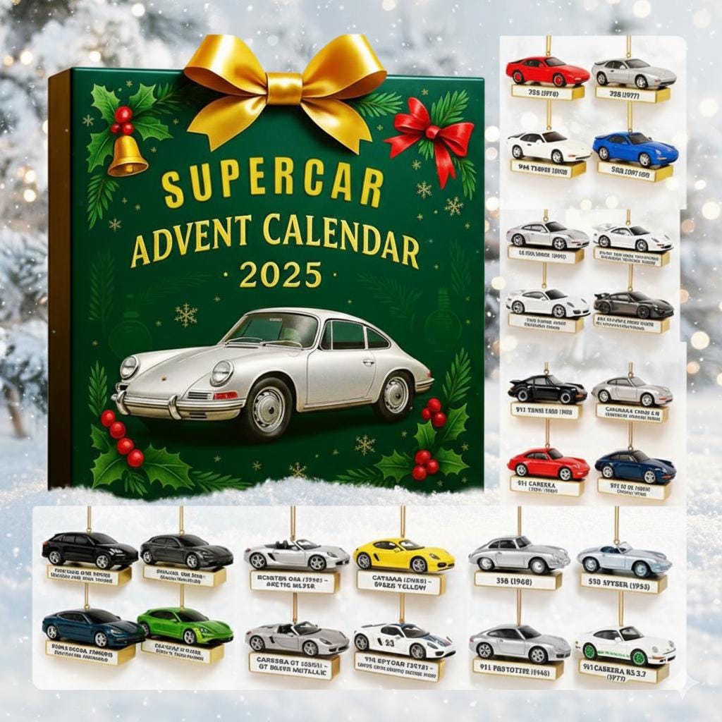 Supercar 24 Acrylic Ornaments Advent Calendar 2025, Classic Sports Car Collection Set, Luxury Auto Lovers Christmas Countdown Gift