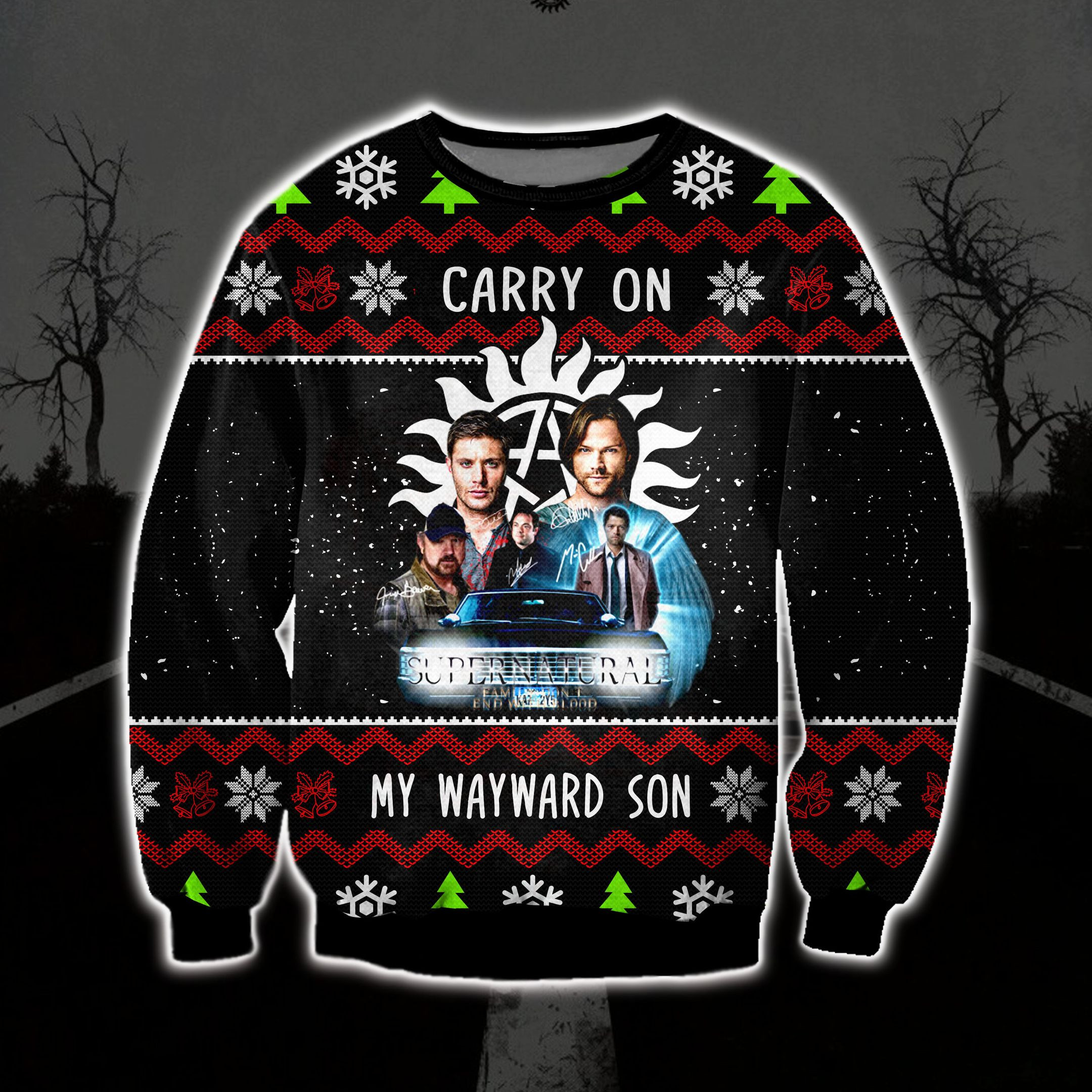 Supernatural Carry On My Wayward Son Ugly Christmas Sweater Adult 3D Funny Matching for family