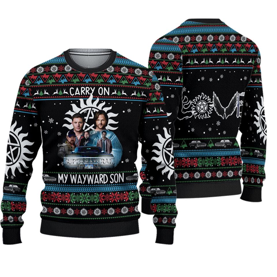 Supernatural Ugly Christmas Sweater, Winchester Brothers Xmas Sweater, Dean Winchester Sweater For Men, Christmas Gift
