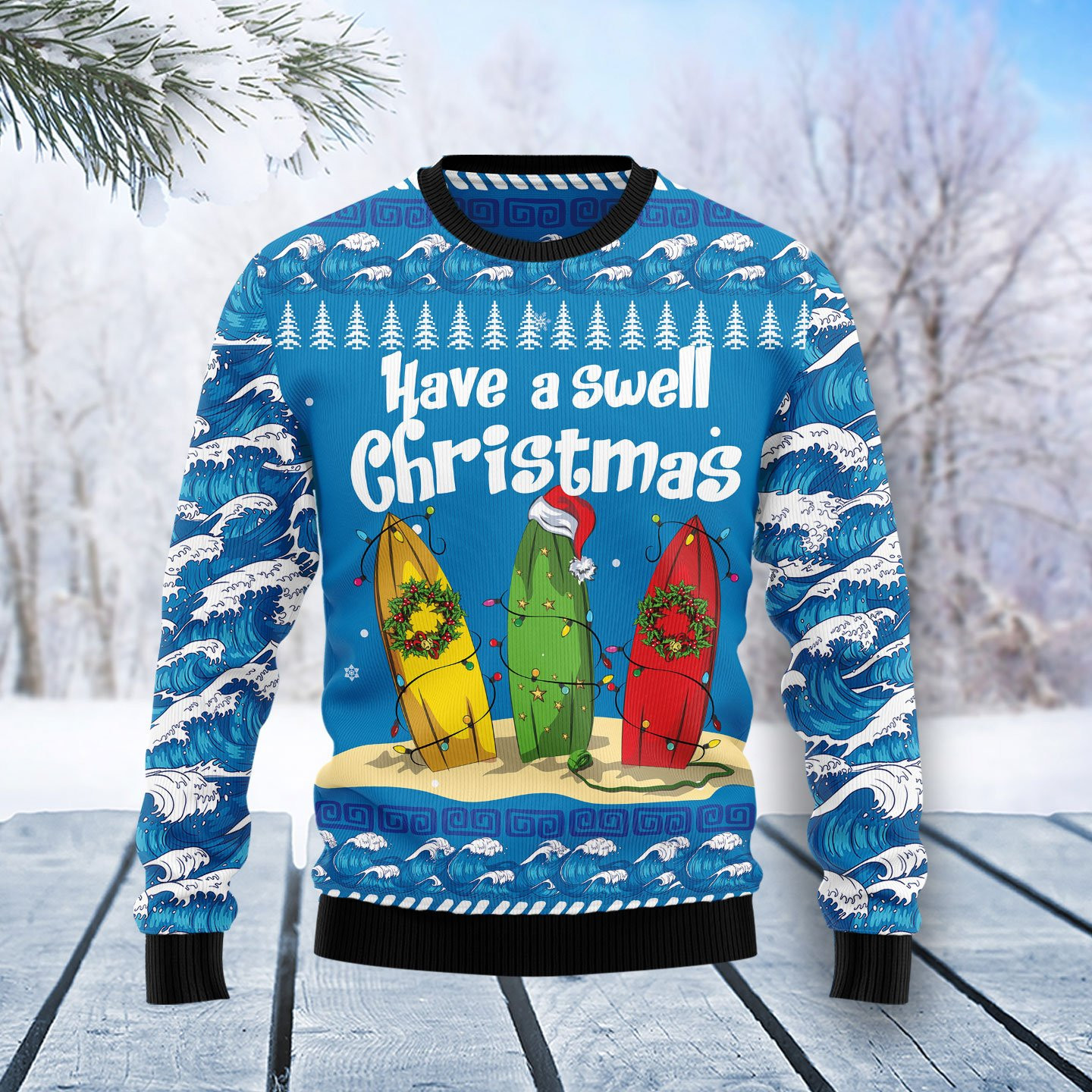 Surfer Swell Christmas Ugly Christmas Sweater Adult 3D Funny Matching for family