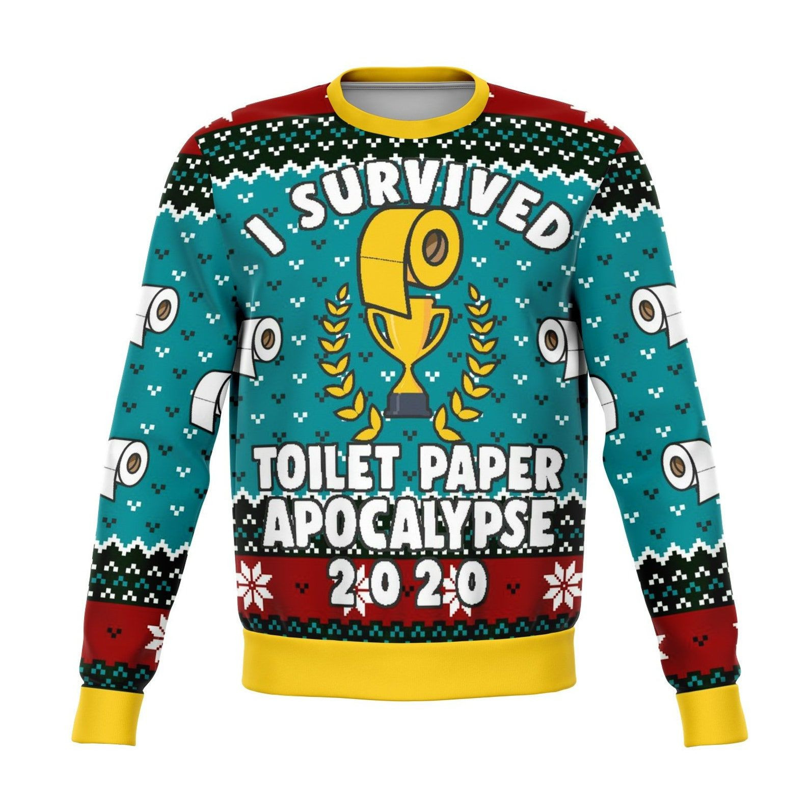 Survived Toilet Paper Apocalypse 2020 Ugly Christmas Sweater Adult 3D Funny Matching for family