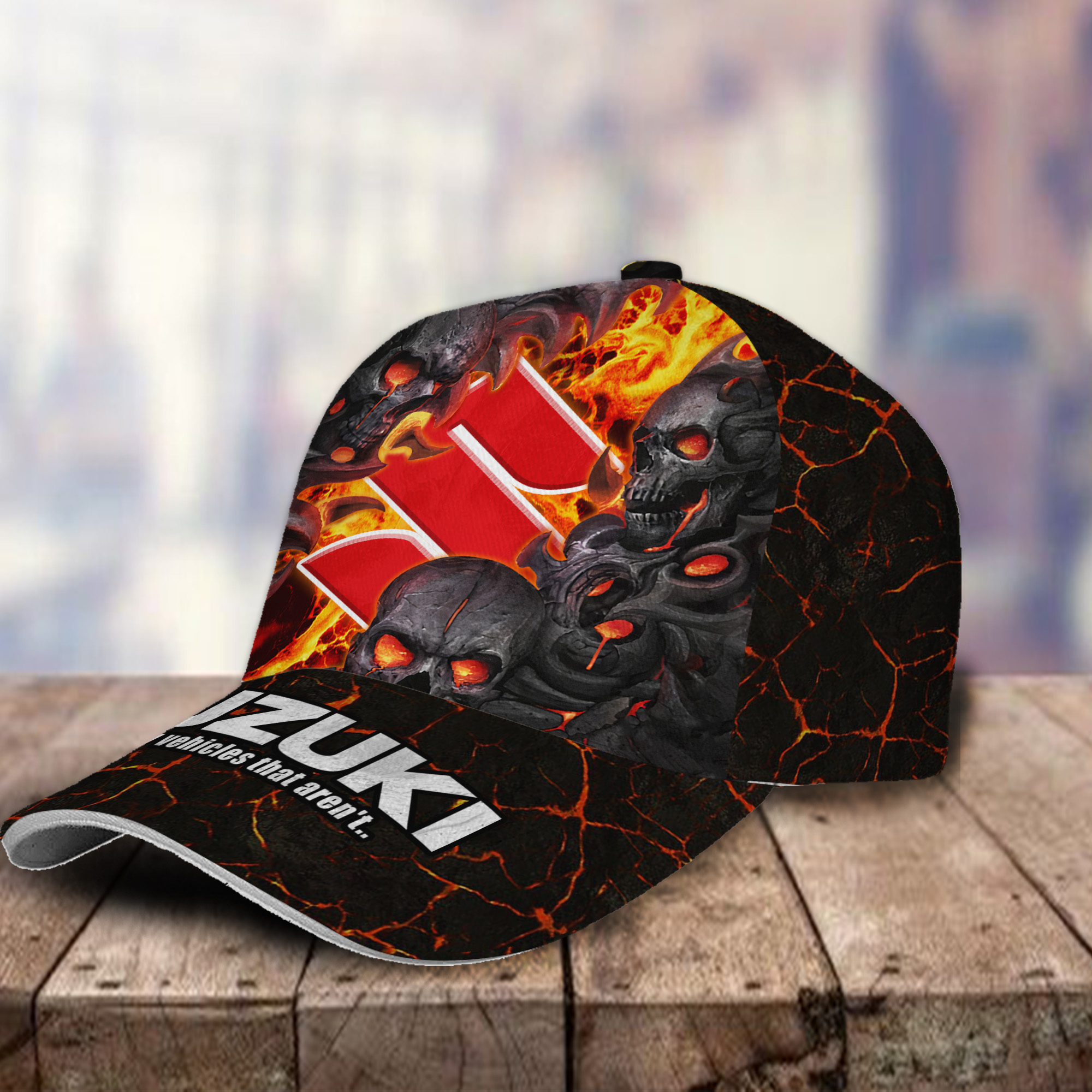 Suzuki 3D Classic Cap Skull Fire Car Motor Brand Hats Trucker Hats Custom Hats Gifts For Men & Women