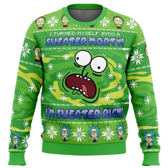 Sweater Rick Rick and Rickandmorty Ugly Christmas Sweater, Ugly Christmas Sweater - Image 4