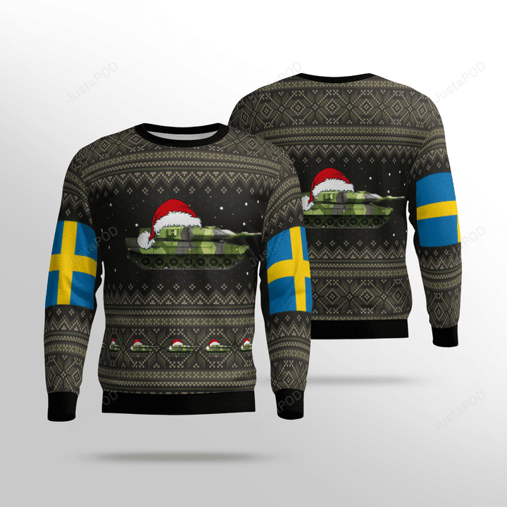 Swedish Army Stridsvagn 122 Tank Ugly Christmas Sweater Adult 3D Funny Matching for family