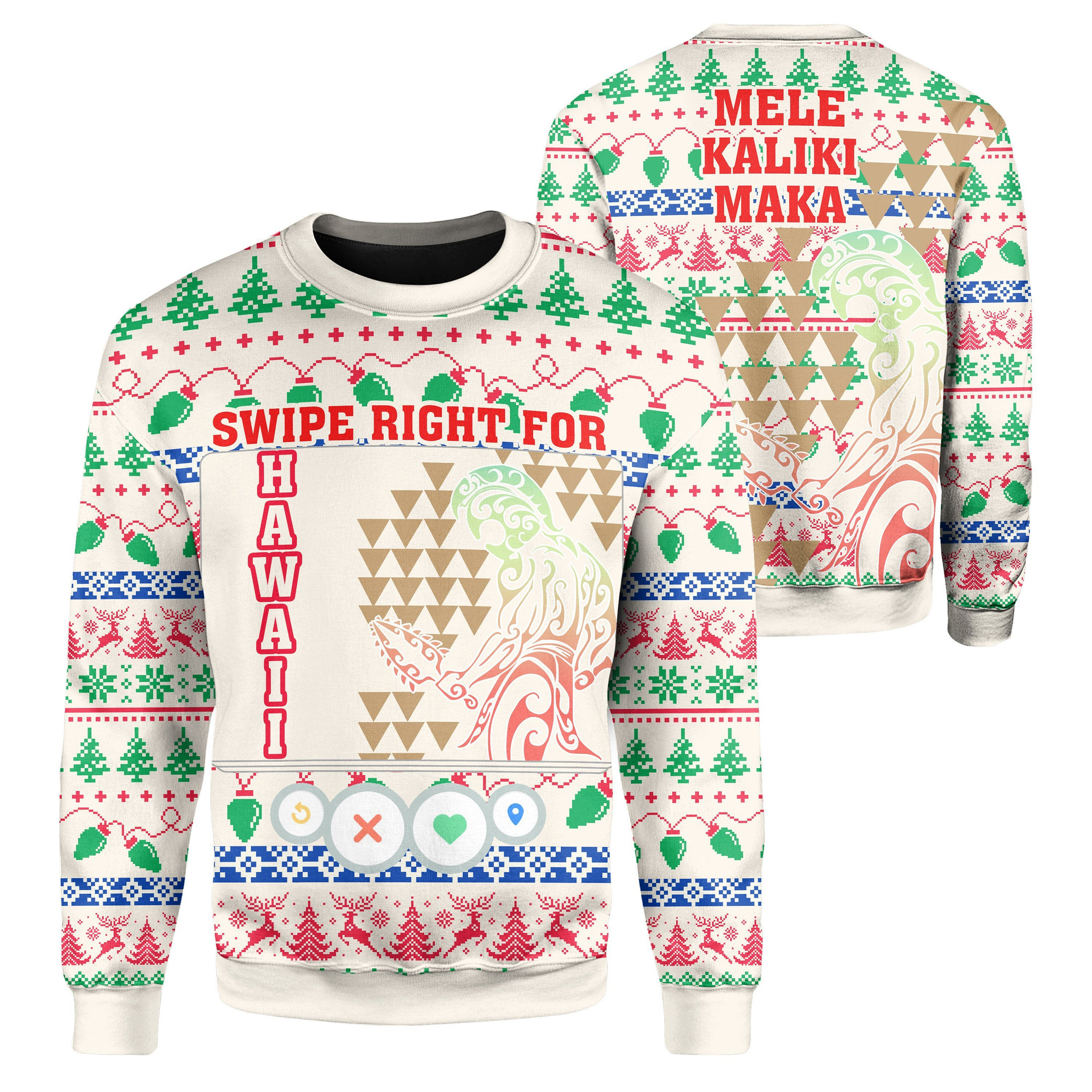 Swipe Right For Hawaii Ugly Christmas Sweater Adult 3D Funny Matching for family