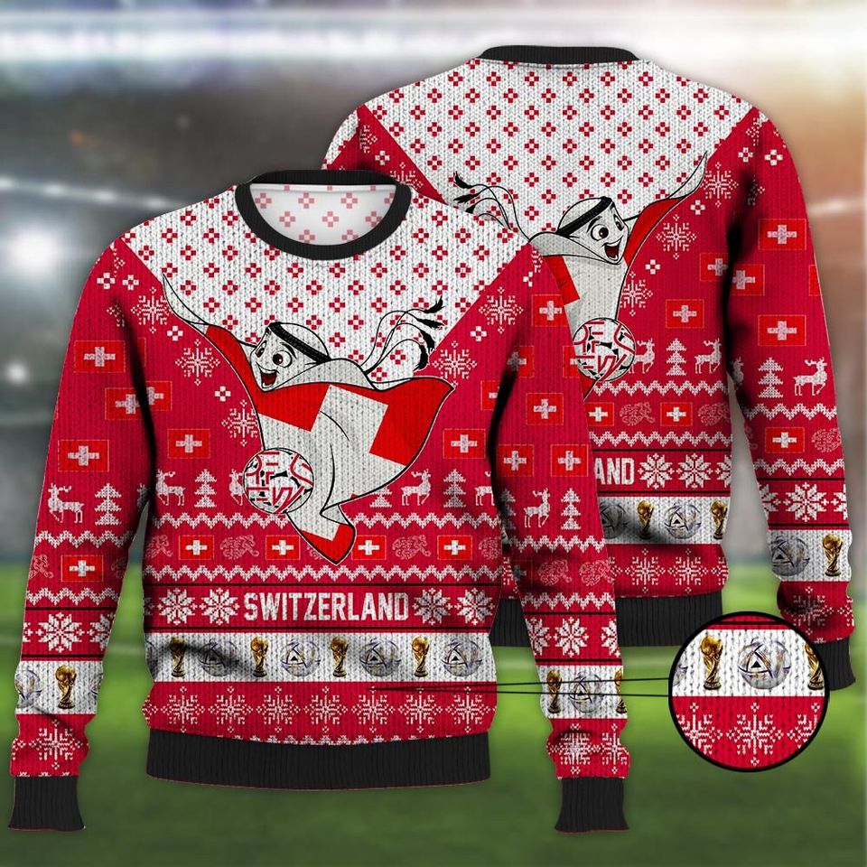 Switzerland Ugly Christmas Sweater Mascot Qatar Soccer Team