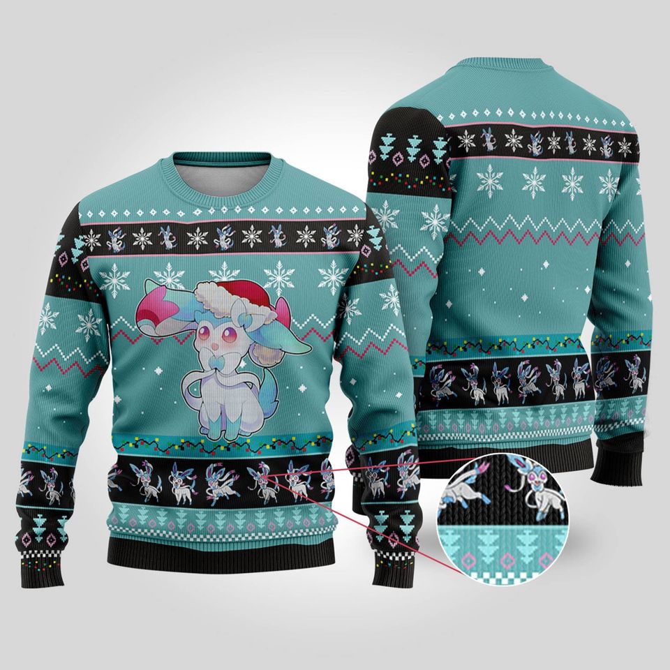 Sylveon PKM Christmas Ugly Sweater, Anime Ugly Sweater