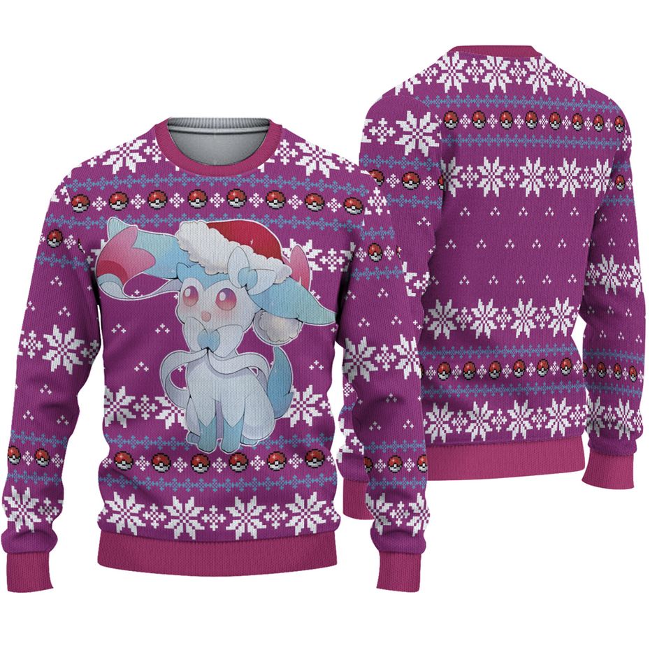 Sylveon PKM Christmas Ugly Sweater, Anime Ugly Sweater