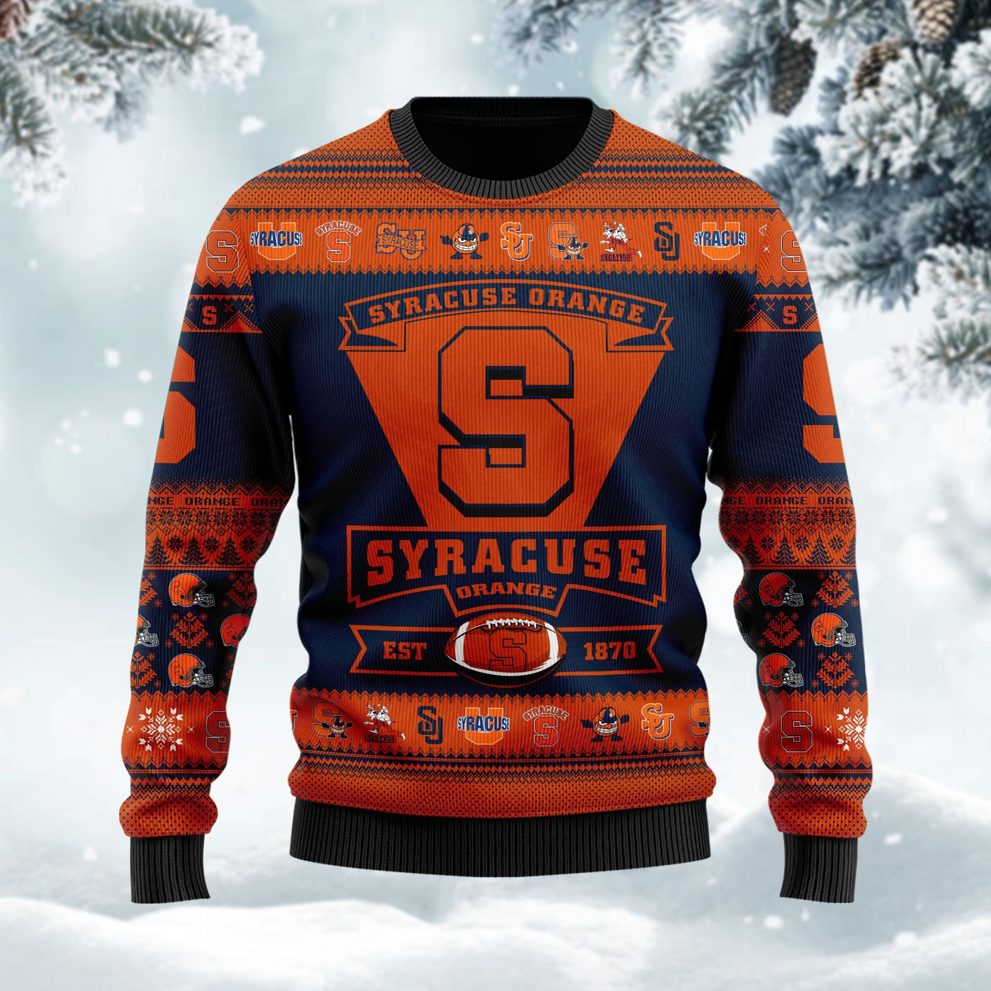 Syracuse Orange Football Team Logo Custom Name Personalized Ugly Christmas Sweater Adult 3D Funny Matching for family - Image 2